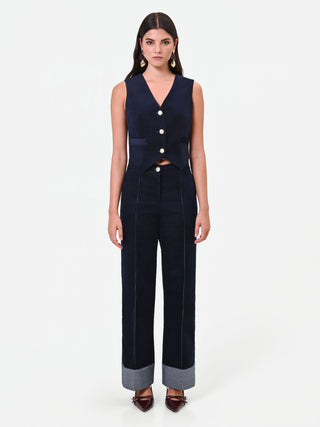 Navy Blue Velvet Vest with Buttons