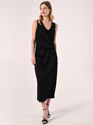Abito Midi Sottoveste in Raso Nero