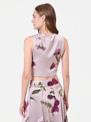 Floral-Print Taupe Bustier Top