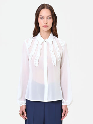 Cream Blouse with Vertical Ruffles