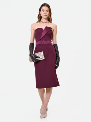 Bordeaux Sheath Dress with Belt and Lapel