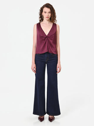 Burgundy Satin Knot-Front Top