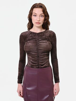 Dark Brown Crushed Velvet Blouse