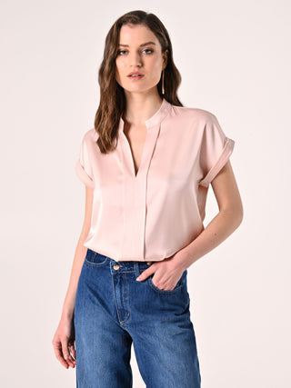 Pink Blouse with Mandarin Collar