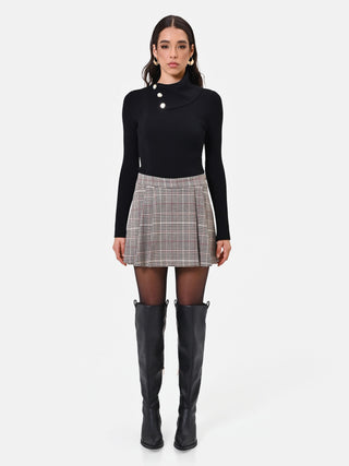 Taupe Checked Viscose-Blend Skort