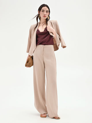 Beige Taupe Palazzo Trousers in Viscose