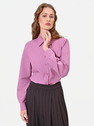 Camicia in cotone rosa antico con pinces