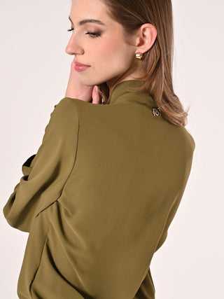 Blusa con Fiocco e Pinces Verde Militare