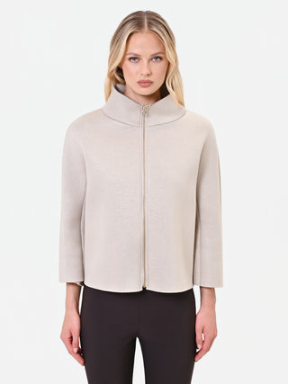 Cropped Taupe Jacket with Mandarin Collar