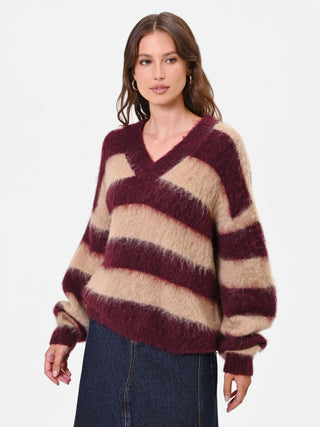 Striped Taupe Beige Mohair-Effect Sweater