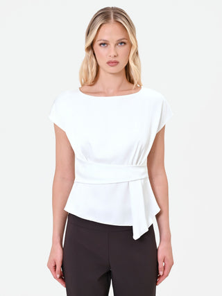 Satinbluse in Cremeweiß mit Bindegürtel