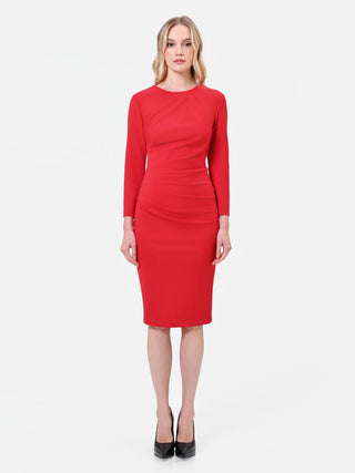 Red Sheath Dress with Asymmetrical Draping