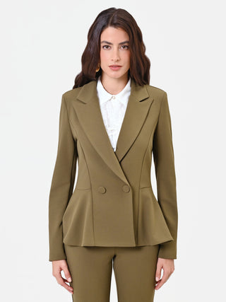 Militärgrüne Jacke mit Schößchen aus Scuba-Material in Crepe-Optik