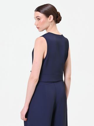 Top blu navy con incrocio e bottone design