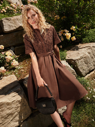 Chocolate Shirt Dress with Broderie Anglaise Bodice