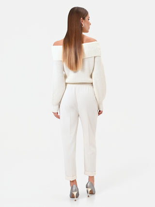 Cream Cropped Cuffed Trousers