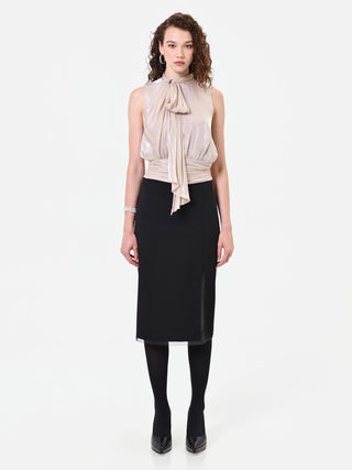 Satintop in Taupe mit seitlicher Schleife