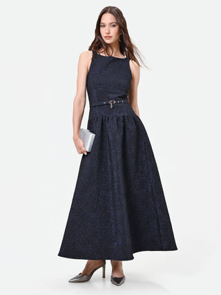 Robe jacquard bleu marine à jupe évasée