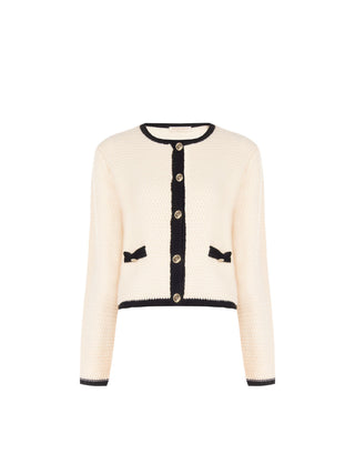 Cream White Cardigan with Contrast Trim