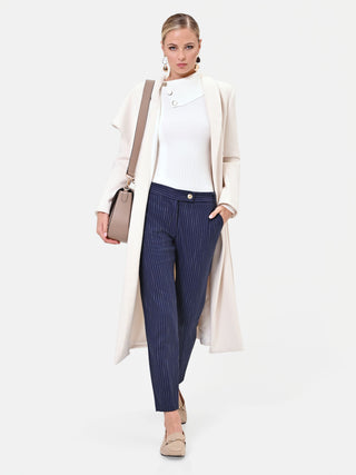 Pantalone in misto viscosa blu navy gessato