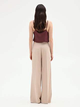 Beige Taupe Palazzo Trousers in Viscose