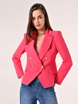 Fitted Double-breasted Jacket in Fuchsia Technical Fabric