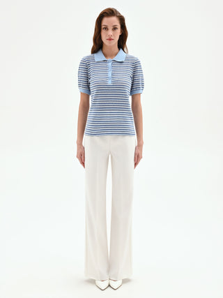 Striped Light Blue Knit Polo Shirt