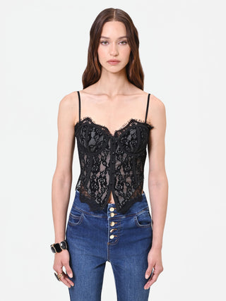 Black Floral Lace Bustier Top