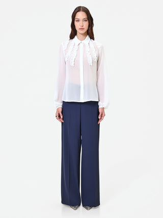 Cream Blouse with Vertical Ruffles