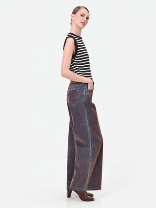 Pantaloni jeans wide leg marrone sfumato