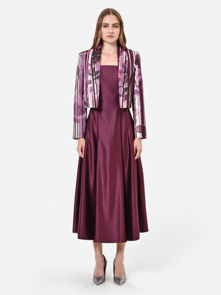 Bordeaux Floral-Print Satin Jacket