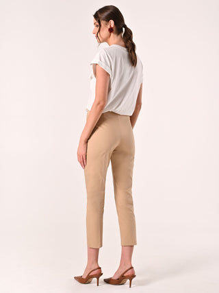 Pantaloni Skinny in Cotone Beige Scuro