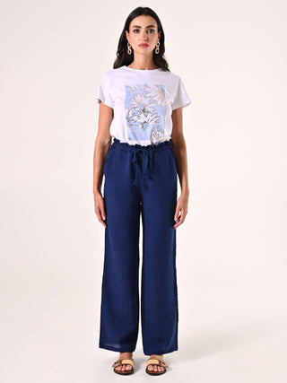 Pantaloni Ampi in Cotone Blu