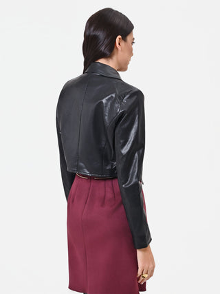 Veste cropped noire à larges revers