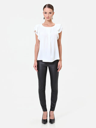 Cremefarbenes Satin-Top mit Volants