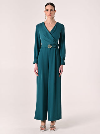 Royal Green Jumpsuit with Monogram Belt