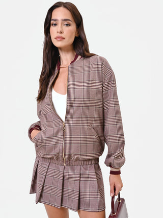 Burgundy Check Bomber Jacket