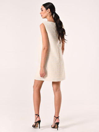 Robe beige clair en tweed à micro paillettes