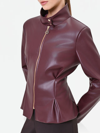 Bordeauxrote Kunstlederjacke mit Schößchen