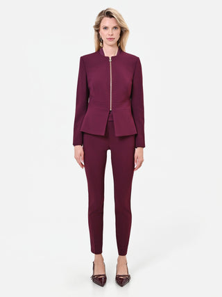 Bordeauxrote Jacke mit Schößchen und sichtbarem Reißverschluss