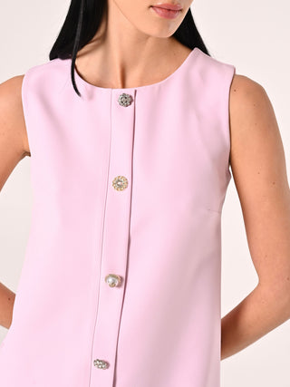 Robe fourreau rose à boutons-bijou
