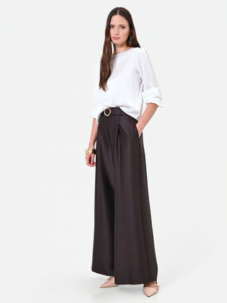 Dark Brown Belted Palazzo Pants