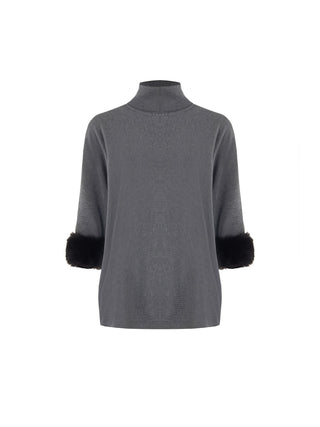 Dunkelgrauer Viskose-Pullover mit Bündchen in Felloptik