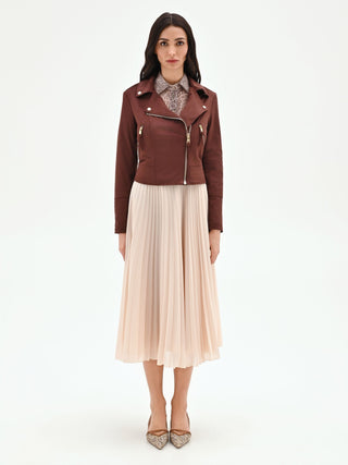 Chocolate faux suede biker jacket