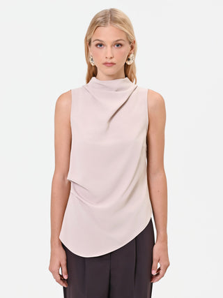 Taupe Beige Asymmetric Draped Top