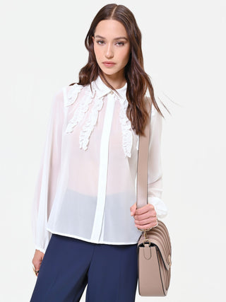 Cream Blouse with Vertical Ruffles
