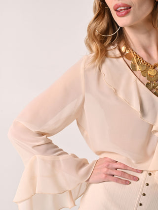 Beige Boho Blouse with Ruffle