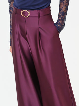 Pantalón palazzo de raso burdeos