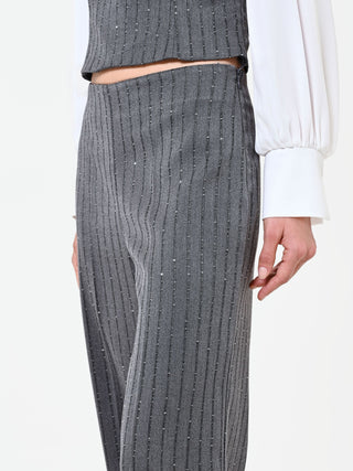 Graue Nadelstreifenhose mit Pailletten