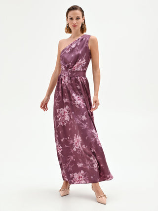 Floral-Print Burgundy Maxi Dress – Rinascimento